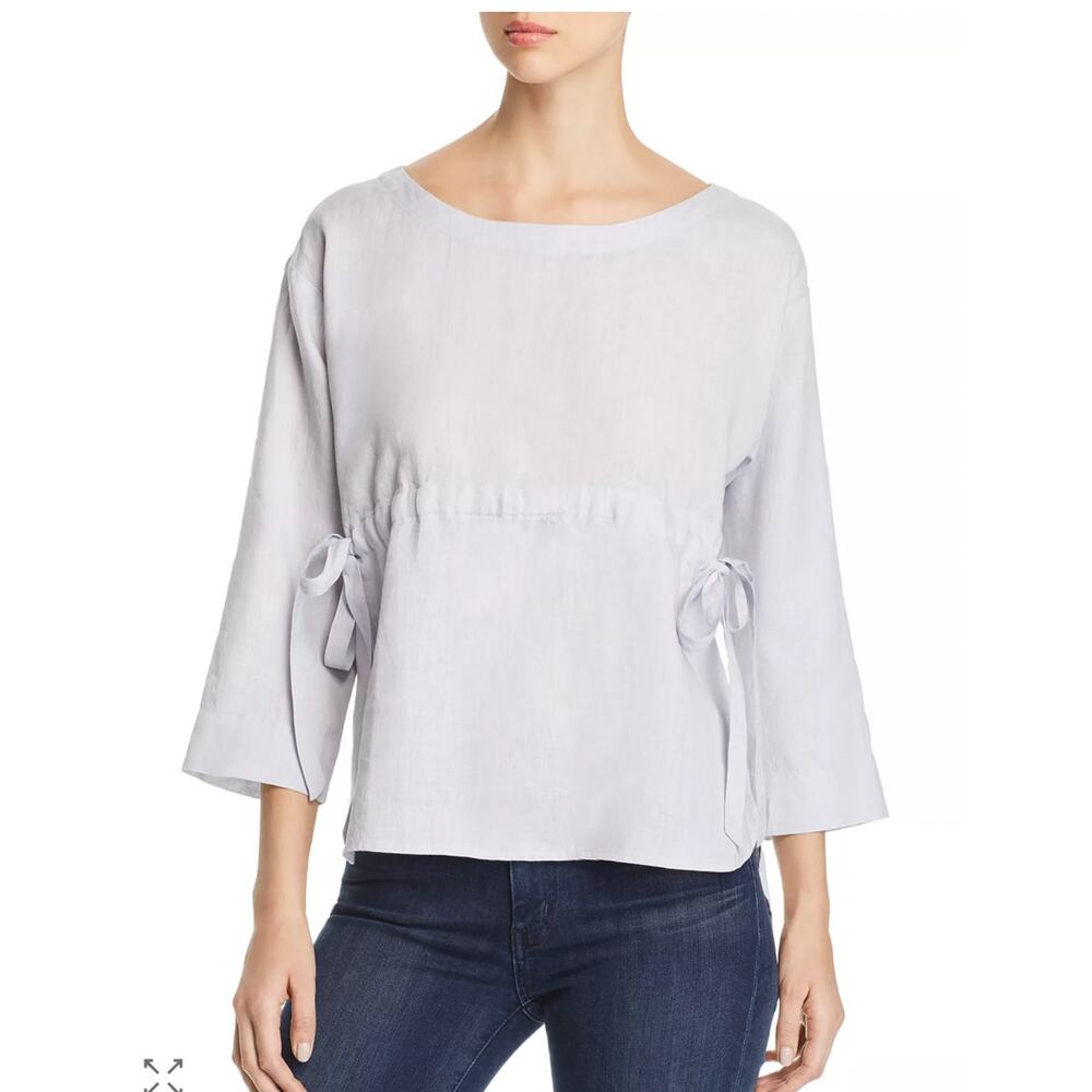 Eileen Fisher Side-Tie Linen Top Size XS 100% Organic Linen Purple